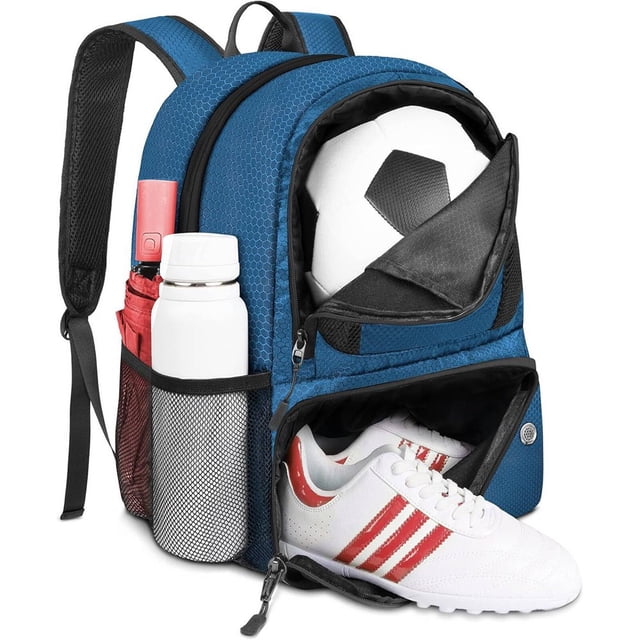 EIGTHTAIL Soccer Bag Waterproof Design Basketball Bag External Pockets Basketball Backpack Blue