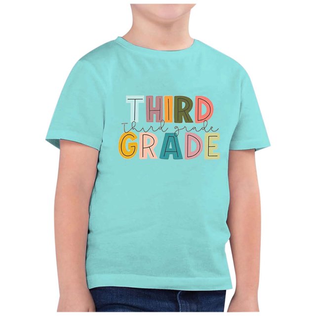 WEAIXIMIUNG T-Shirts pour Ados Preppy Mode pour Enfants Rentrée Scolaire Saison Imprimé Col Rond Manches Courtes T-Shirt Décontracté Haut (10)
