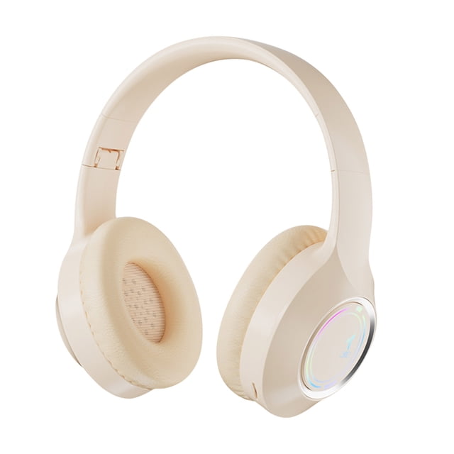 Meitianfacai Headset Headset Noise Cancelling Headset 5.3 with multipoint connectivity, shown in a beige foldable design with cushioned ear cups and an adjustable headband. Features include Bluetooth 5.3 for stable connections, three usage modes (Bluetooth, cable, and card), and a 10-hour battery life after 1.5 hours of charging. Suitable for use with cell phones, laptops, tablets, and PCs.