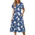 thumbnail image 4 of Ovzne Robes d'Été pour Femmes Robe Femme Robe Décontractée d'Été pour Femmes Robe de Printemps à Manches Courtes avec Poches Robe de Plage Évasée Robe Décontractée Robe de Vacances à Manches Courtes Liquidation, 4 of 7