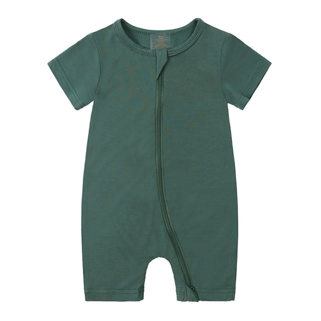MIASHUI Baby Short Sleeve Rompers Girls Boys Zipper Jumpsuit Pajamas,Dark Green,3-6 Months