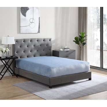 Swift Home Luxury 1 Piece Flannel Plush Fur Fitted Sheet, Ultra-Soft, Deep Pocket Fit, All Season Warmth, Twin Size, Blue Fog