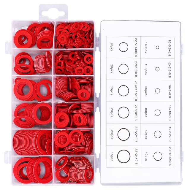 Assortiment de 600 Pcs de Rondelles Plates, Joint d'Étanchéité en Papier Fibre, Joint d'Isolation en Acier Allié Papier Fibre, Joint d'Étanchéité Plusieurs Tailles
