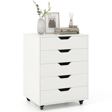 Gymax Lateral File Cabinet w/ Wheels 5-Drawer Dresser Modern Chest of Drawers