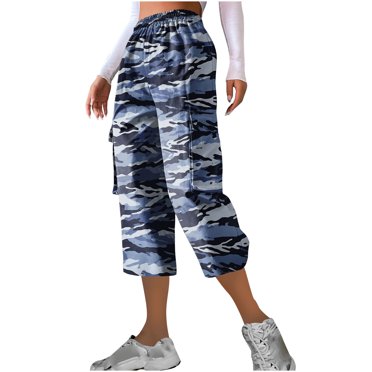QATAINLAV Camo Capri Pants for Women 2025 Casual Elastic Waist Cargo Pants with Pockets Loose Comfy Cropped Trousers Army Green L My Orders Placed By Me