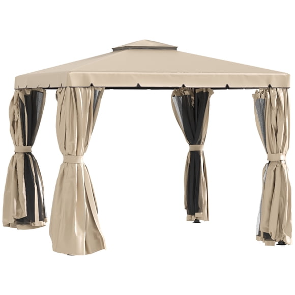 Outsunny Pavillon de Terrasse Extérieur 10 Pieds x 10 Pieds avec Parois Latérales, Kaki