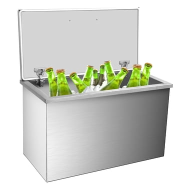 Drop in Ice Chest, 87 Quart Stainless Steel Ice Cooler, Commercial Ice Bin with Hinged Cover, Drain-Pipe Set Included, for Outdoor Kitchen Patio Ice Bar, Cold Wine Beer, Parties, BBQ