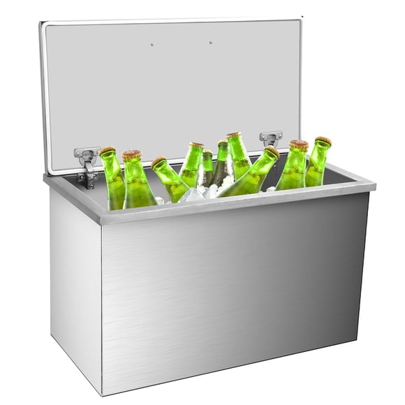 Drop in Ice Chest, 87 Quart Stainless Steel Ice Cooler, Commercial Ice Bin with Hinged Cover, Drain-Pipe Set Included, for Outdoor Kitchen Patio Ice Bar, Cold Wine Beer, Parties, BBQ
