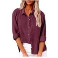 thumbnail image 1 of Yuyuzo Womens Plus Size Button down Shirts Cotton Linen Fall Casual Long Sleeve Solid Color Blouses, 1 of 7