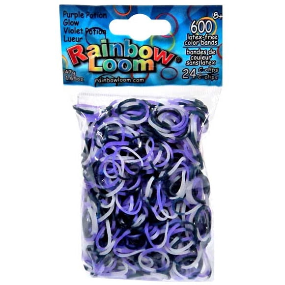Paquet de Recharge d'Élastiques Officiel Rainbow Loom 600 Ct. [Inclut 25 Pinces C!] (Lueur de Potion Violette)