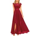 thumbnail image 1 of EGNMCR Robes de Fête pour Femmes Mode Femmes Été Dentelle Patchwork Uni Col Rond Sans Manches Gilet Robe Longue, 1 of 6