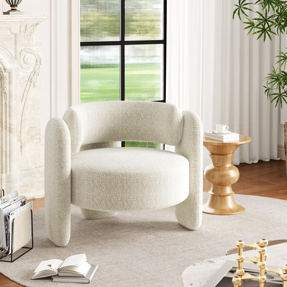 Yiwa Round Upholstered Chenille Barrel Armchair, Modern Oversized Accent Chair, Mid Century Design for Living Room