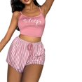thumbnail image 1 of B91xZ Pyjama pour Femmes, Manches Courtes, Satin Doux, Chemise Boutonnée, Tenue de Détente, Ensemble de Pyjama 2 Pcs avec Shorts, Rouge Melon D\'eau 3TG, 1 of 5