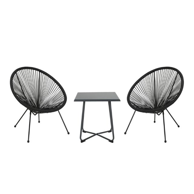 Noble House Anson Extérieur 3 Pièces Tissé Conversation Ensemble en Noir et Gris