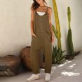thumbnail image 2 of Summer Jumpsuits for Women Spaghetti Straps Casual Button V Neck Plain Cropped Pants Rompers Outfits with Pockets, 2 of 7