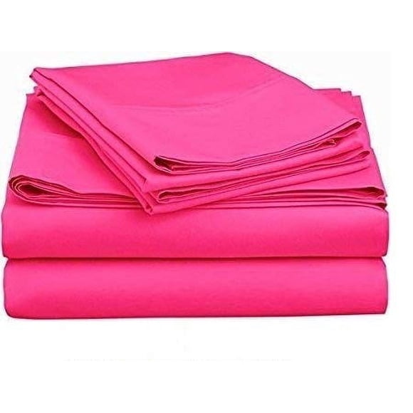 Ensemble de Draps en Coton Égyptien Très Grand, Rose Vif Uni 600 Fils au Pouce Carré, Ensemble de Draps 4 Pcs pour Lit Simple Extra Long, Satin Uni, Poche Profonde 16 Pouces Pouces - 18 Pouces.