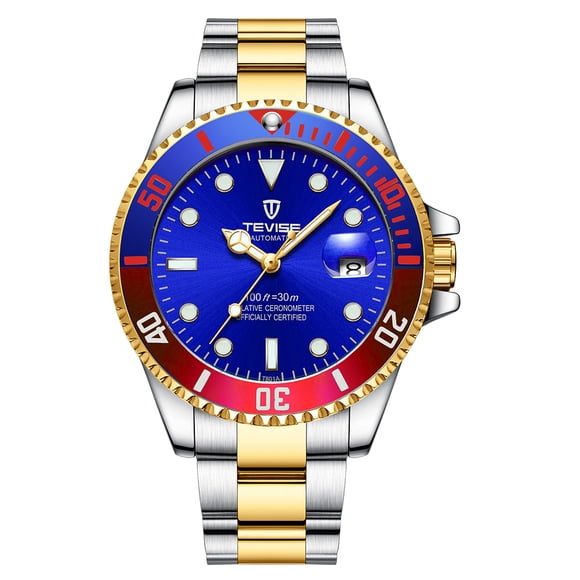 TEVISE TEVISE T801 Montre Automatique Mécanique pour Homme avec Bracelet en Acier Inoxydable, Résistante à l'Eau, 7 Options de Couleur (Cadran Bleu Vibrant)