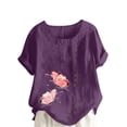thumbnail image 2 of Pisexur Womens Oversized Plus Size Shirts Butterfly Print Cotton Linen Tops Blend Crew Neck Short Sleeve Basic Tunic Tee Shirts Tops Blouse, 2 of 5