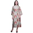 thumbnail image 1 of Bimba Light Grey Floral Leaves & Peony Bathrobes For Women Wrap Printed Bride Getting Ready Dress Robe For Girls XS, 1 of 5