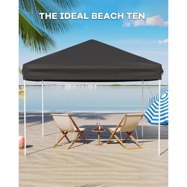 Tente à Auvent Escamotable Robuste 10x10 Pi – Pare-Soleil Extérieur, 3 Hauteurs Réglables, Cadre Robuste, 4 Sacs de Sable, 8 Piquets, 4 Cordes Rigides, Sac de Transport, pour Patio, Camping, Fêtes, Événements – Noir