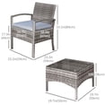 thumbnail image 3 of Outsunny Rattan Coffee Set Garden Chairs and Table Set 3 Piece Grey, 3 of 10
