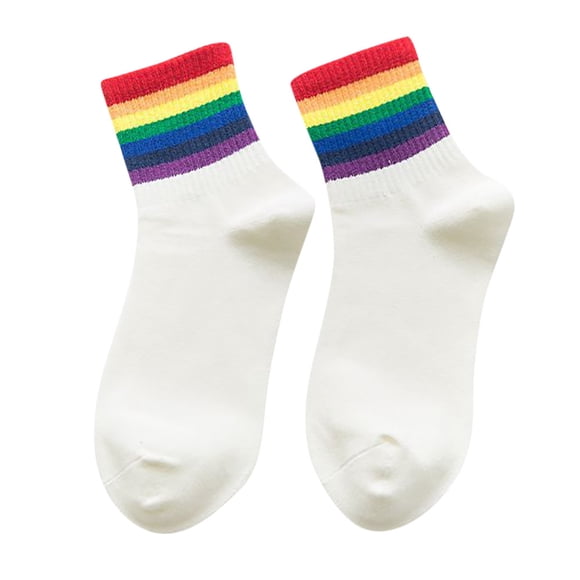 Under $5 Socks Multi-color Winter New Unisex Cotton Rainbow Striped Socks Xmas Fashion Warm Chrismas