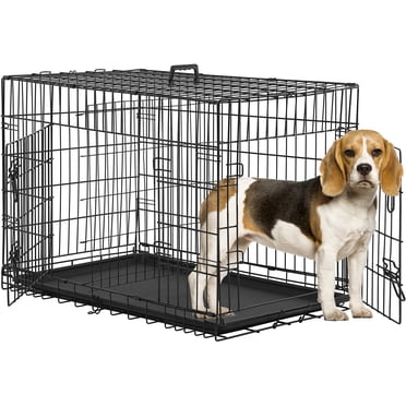 BestPet Large Dog Crate, Metal Wire Folding Pet Cage Kennel with Double Doors, Plastic Tray & Handle, Black
