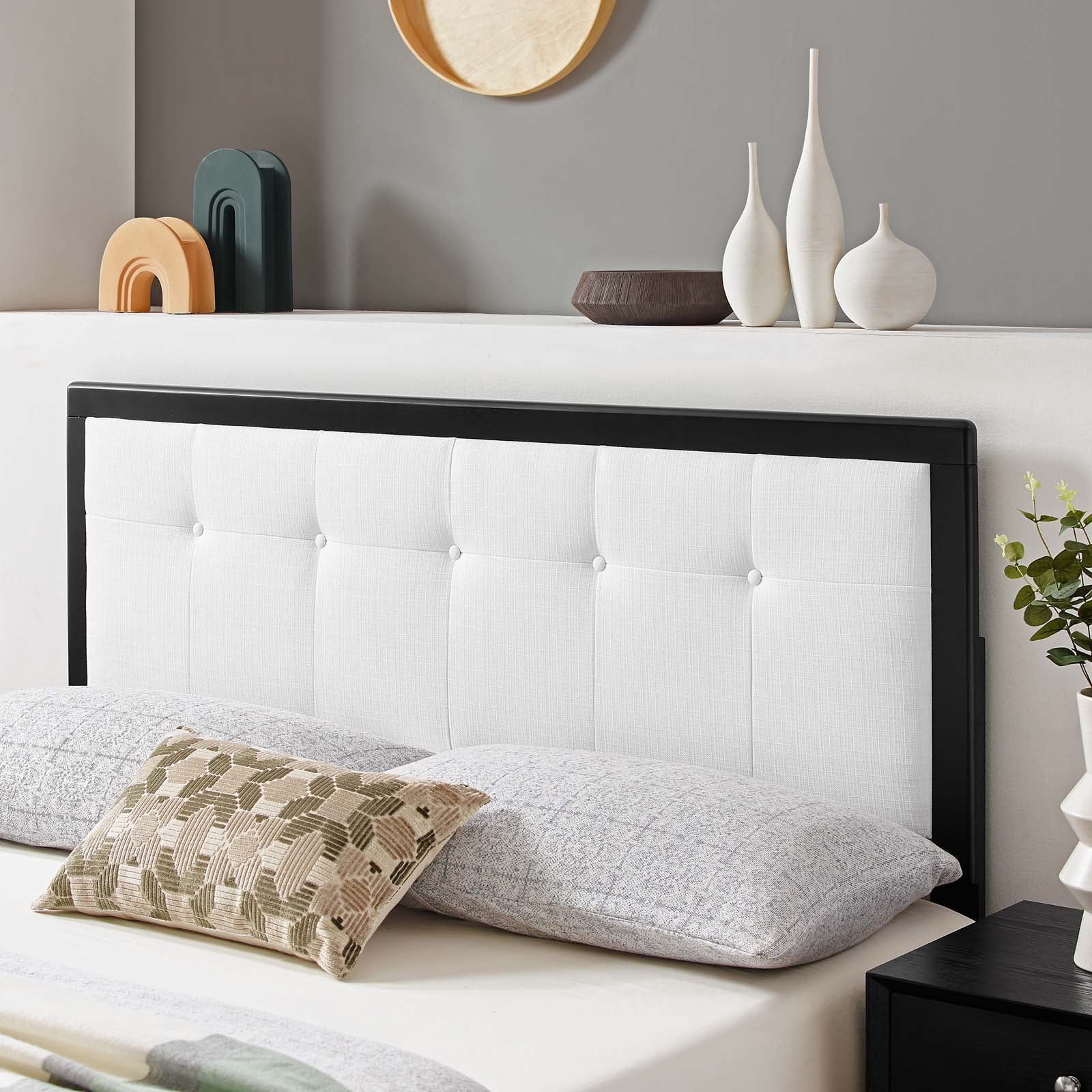 Modway Draper Tufted Full Fabric and Wood Headboard in Black White
