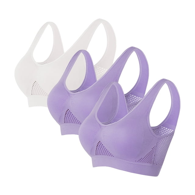 Timegard 3pc Sports Bras for Women Plus Size High Support Wireless Underwear Breathable Mesh Comfy Bras