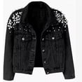 thumbnail image 1 of Pincandy Veste en Jean pour Femme, Veste Courte en Denim Brodée à Rivets et Perles, 1 of 3