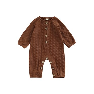 Xingqing Barboteuse Tricotée pour Nouveau-Né Garçon Fille Combinaison à Manches Longues avec Boutons Vêtements Décontractés