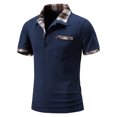 thumbnail image 2 of Birdeem Men Casual Button Short Sleeve Plaid Colorblock Turndown Pullover T-Shirt Tops, 2 of 9