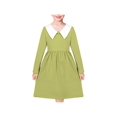 thumbnail image 1 of Robe Fille Verte Col Blanc Uniforme Scolaire Quotidien Coton Décontracté 5 Ans, 1 of 7