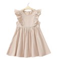thumbnail image 2 of KYAIGUO Robes en Coton et Lin à Volants pour Bébés Filles Été Sans Manches Robe Décontractée Robe d'Été Couleur Unie Lin Coton pour 2-6 Ans, 2 of 9