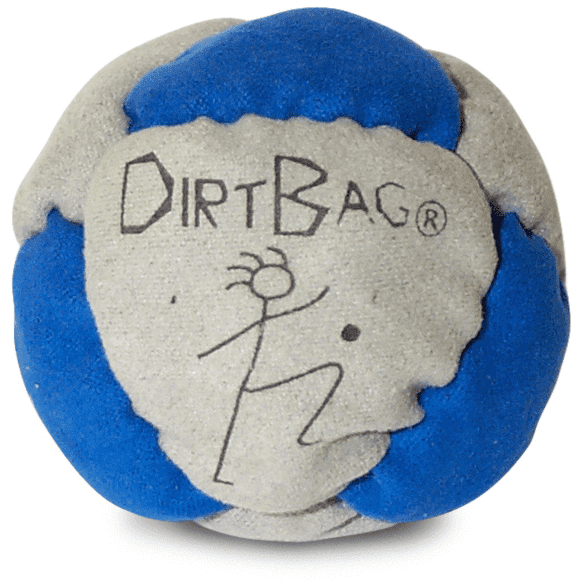 DirtBag Classic Footbag - Blue & Black Suede Hacky Sack - Slow Speed Control for Beginners & Freestyle - Embroidered Design