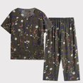 thumbnail image 4 of Wolfast Ensemble de Pyjama Court en Soie pour Femmes Été Décontracté Deux Pièces Pyjama Manches Courtes Col Rond Haut/chemise Ensemble Coton Soie Grande Taille Confortable Respirant Cardigan Bouton Poche, 4 of 9