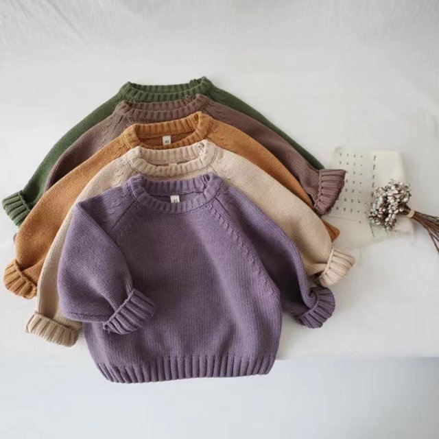 Sentmoon Snow Clothes Long Sleeve Crew Neck Solid Color Girls Pullover Breathable Loose Knitted 2025 Girls Sweaters Fall and Winter Trendy for Layering Under Jackets Coffee 4 Years