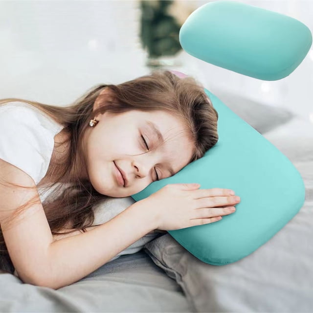 Fridja Small Pillow for Office, Memory Foam Classroom Mini Pillow Soft Cover Lightweight Home Pillow for Travel, Sleeping, Nap and Neck Support for Home Backpacking, Airplane and Car (Blue)