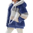 thumbnail image 2 of Women Fuzzy Fleece Hooded Coat Open Front Color Block Fluffy Hoodies Jacket Outwear with Pockets, 2 of 6