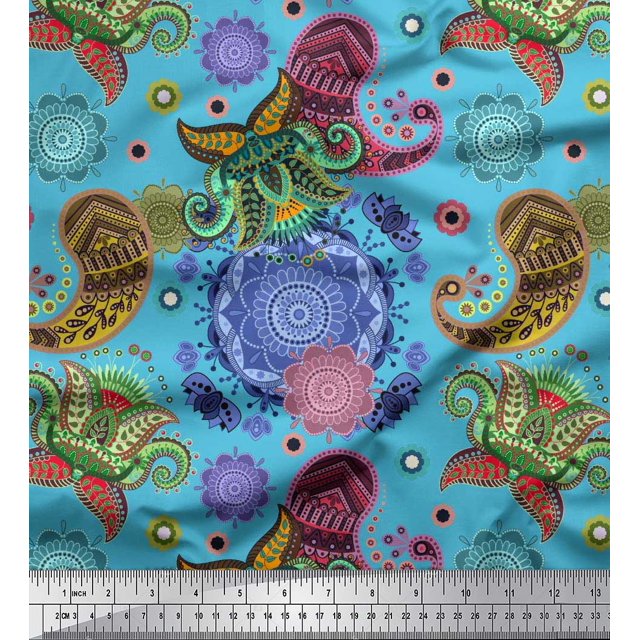 Soimoi Modal Satin Fabric Mandala & Paisley Ethnic Decor Fabric Printed Yard 42 Inch Wide