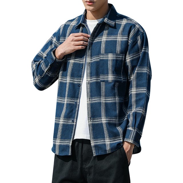 Diconna Chemise à Carreaux Slub pour Homme Coupe Ajustée Coupe Standard à Manches Longues Chemises Boutonnées Manteau Hauts