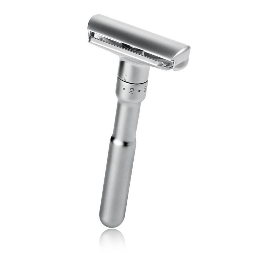 Lame en Acier Inoxydable Cadeau Doux pour Lui Rasoir Manuel pour Visage de Femmes Rasoir Double Tranchant Classique pour Hommes Rasoir de Sécurité Réglable (Argent)