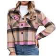 thumbnail image 1 of Yuyuzo Surchemises à Carreaux pour Femmes à Manches Longues, Col Rabattu, Boutonnées, Vestes Courtes d'Automne, 1 of 6