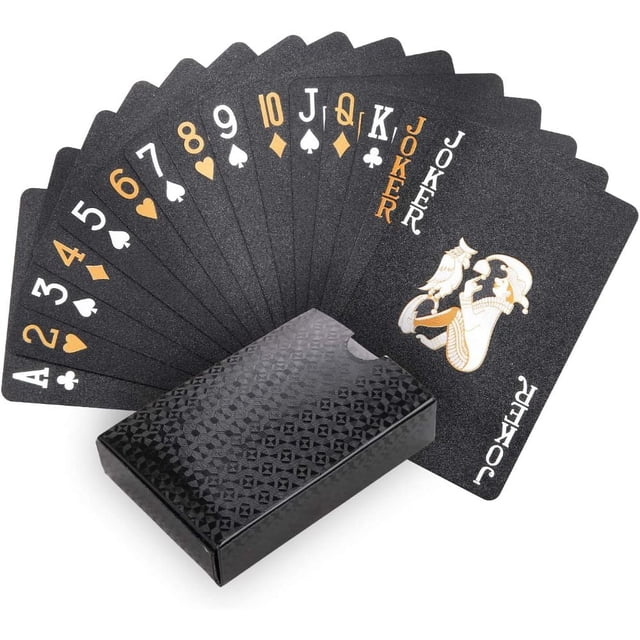 YOPTOP Deck of Cards Waterproof Black Playing Cards Poker Cards Plastic Playing Cards Gilding Black Playing Cards Black Gilding Waterproof Playing Cards