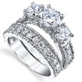 thumbnail image 2 of Womens 3.4Ct Sterling Silver Past Present Future 2-Pc Bridal Set Engagement Wedding Ring Cubic Zirconia, 2 of 7