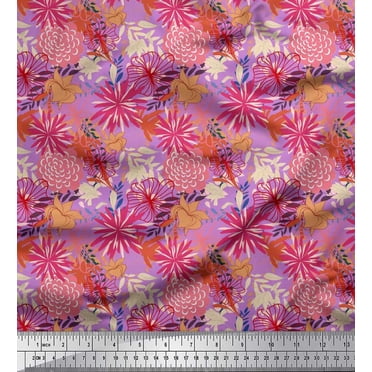 Soimoi Cotton Duck Fabric Leaves & Floral Artistic Print Fabric by The Yard 56 Inch Wide