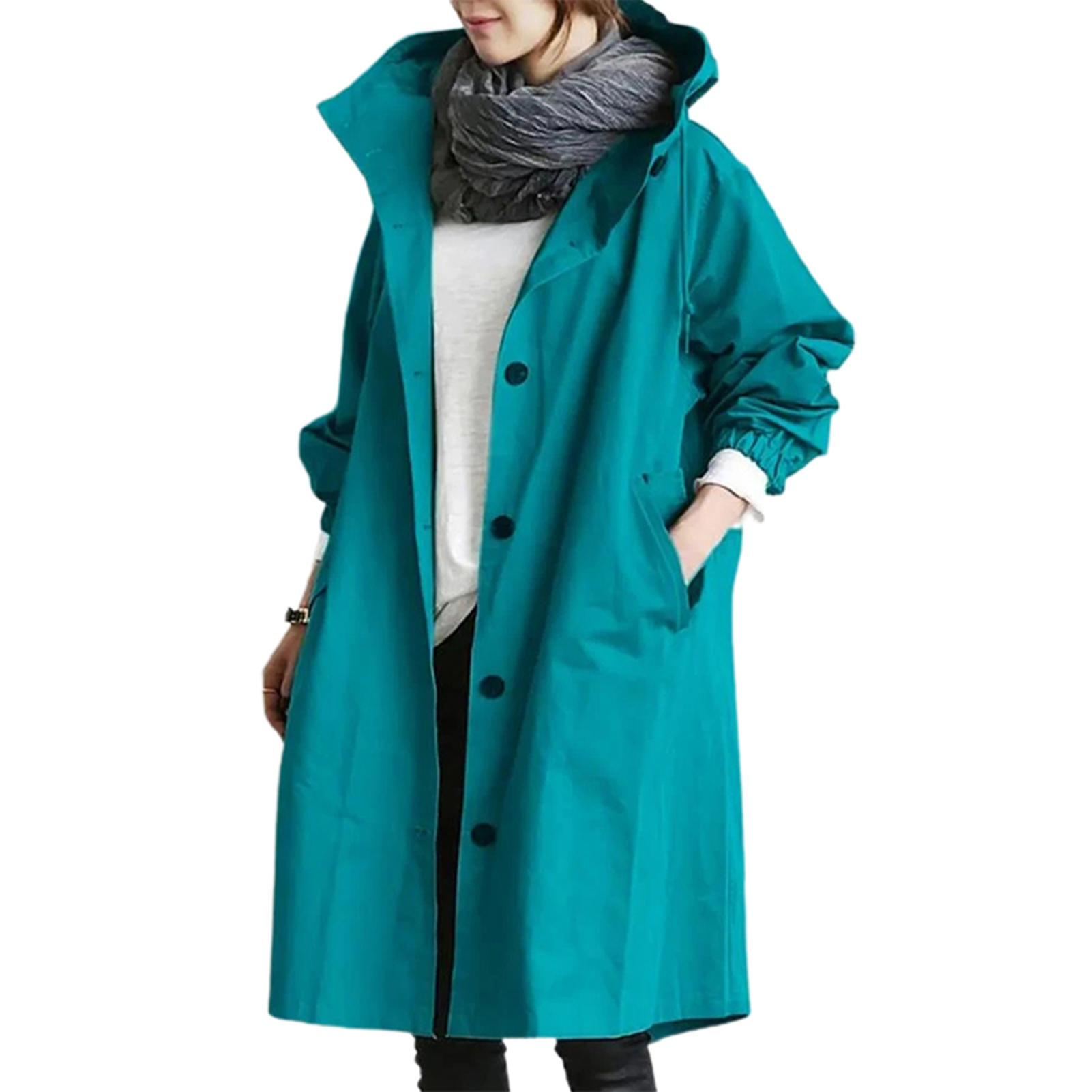 CAROOTU Women Windbreaker Jacket Casual Loose Button Pockets Hooded Windproof