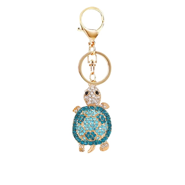 Riforla Key Chain Cute Cartoon Key Chain with a turtle-shaped pendant featuring blue and clear rhinestones. The gold-tone clasp and ring make it ideal for attaching to keys, backpacks, wallets, or travel bags. A stylish and practical accessory for children or adults.