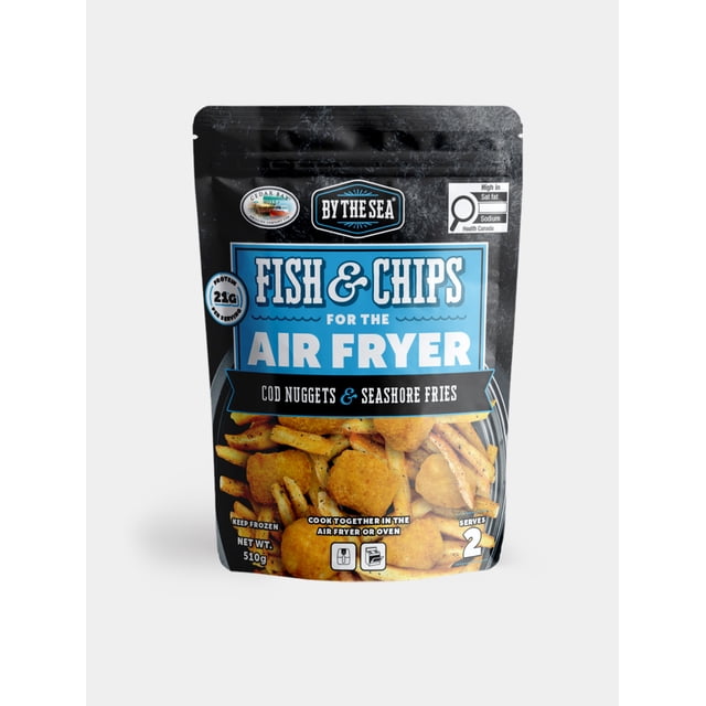 BY THE SEA Ensemble Repas pour Friteuse à AIR Chaud FISH & CHIPS frozen avec Pépites de Morue et Frites du Bord de Mer dans un Sac Noir Refermable de 510 g, Étiqueté pour la Cuisson par frozen à la Friteuse à AIR Ou au Four, Riche en Gras Saturés et en sodium, Portion pour 2.