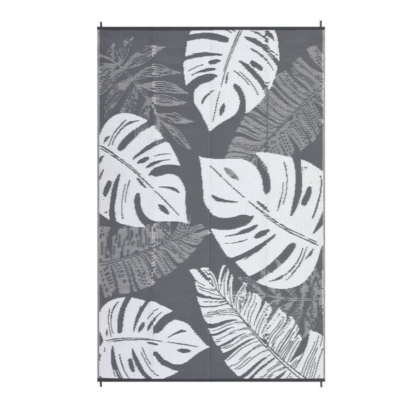 Eastvita Tapis Rectangulaire en Plastique Gris-Blanc 8 X 10 Pi pour Plage, Vérandas avant/patio/pique-Nique/camping en VR/garage - avec Larges Feuilles/design Moderne